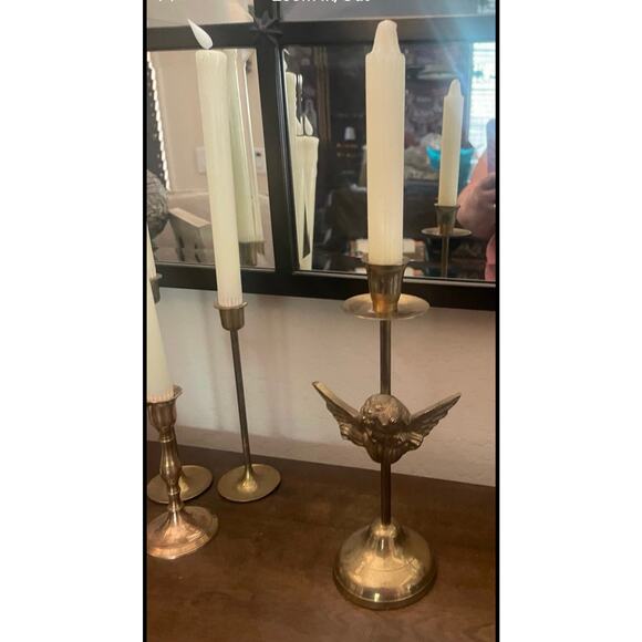Vintage Brass candlestick with cherub angel - Picture 3 of 10